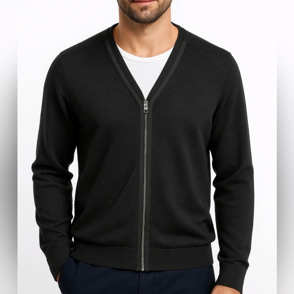 A/X Armani Exchange Sweater Black Wool Blend Zip Front Size XL